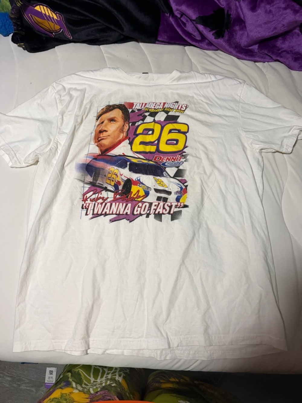 Ricky Bobby White Short-Sleeve Racing Graphic Tee with Yellow '26'